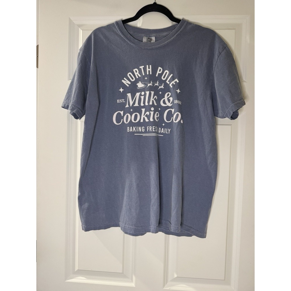 Comfort Colors Christmas Cookies T Shirt Large Blue